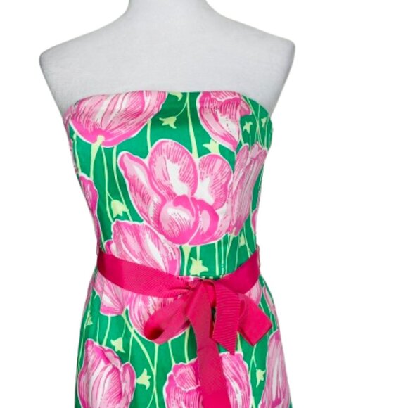 Lily Pulitzer StraplessTulip Print Scalop Hem Cocktail Dress Size 6 - Picture 3 of 9